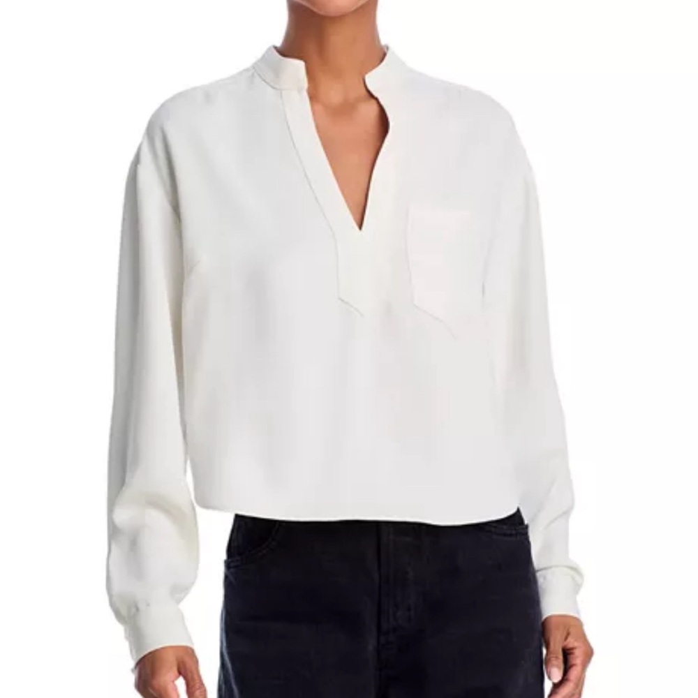 Veronica Beard White Long Sleeve Boxy Blouse